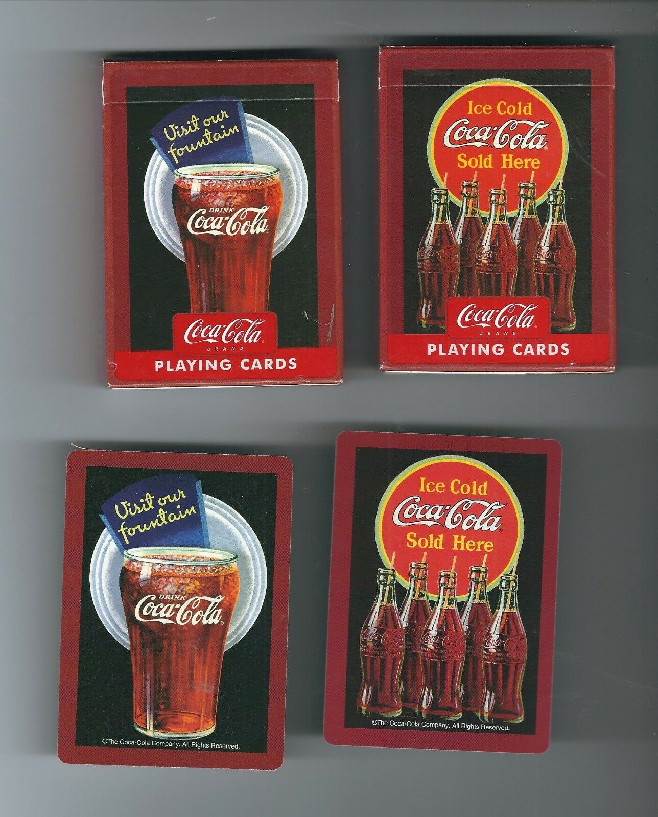 2 Coca-cola Bottle Playing Card Poker Decks On Black Background Brown Borders
