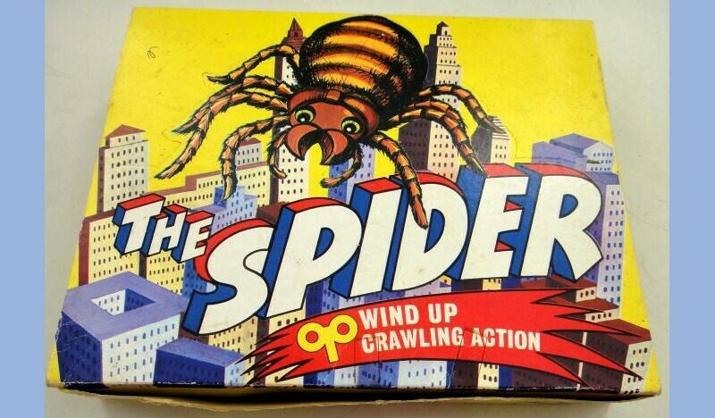 Vintage 6 Wind Up Crawling Spiders W/display Box Nos Toy Plastic Some Issues